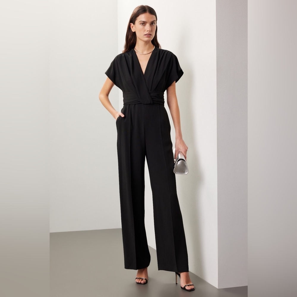 Boss Black V-Neck Wide-Leg Jumpsuit with Wrap Waist